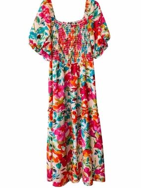 Fashion Bug Multicolor Floral Puff-Sleeve Midi/Maxi Dress tiered Women’s XXL